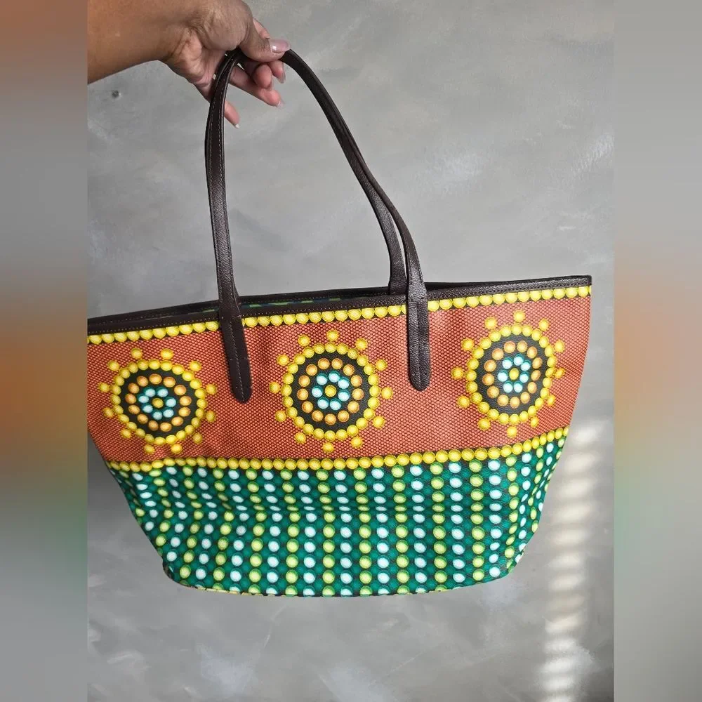 orYANY Coated Canvas Multi-color Tote Geometric Circle Pattern 20x11x6